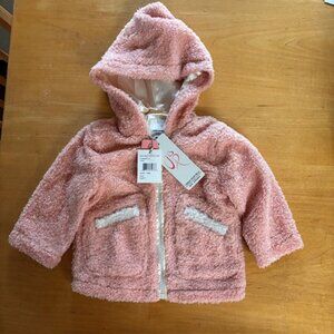 Urban Republic Pink Faux Sherpa Zip Front hooded lined jacket 12,18,24 months NW